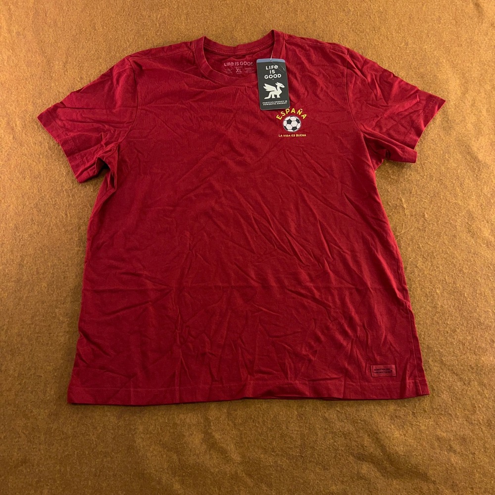 Life is Good Mens XL Red Espana Soccer Crusher Graphic T-Shirt NWT